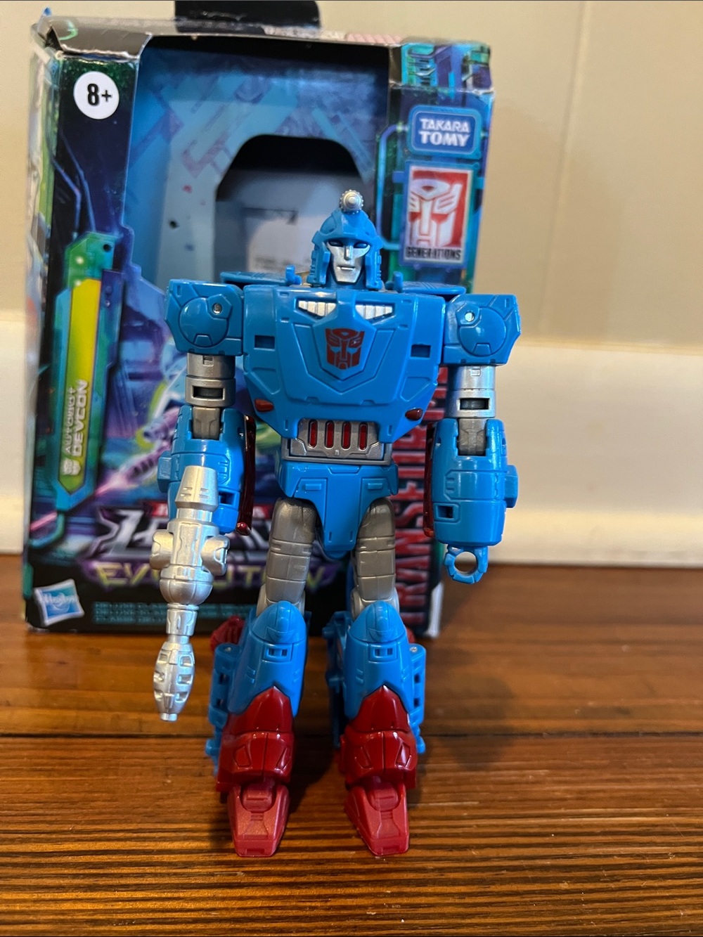 Transformers. Takara Blue and Red Robot Warrior Figure with Silver Accents